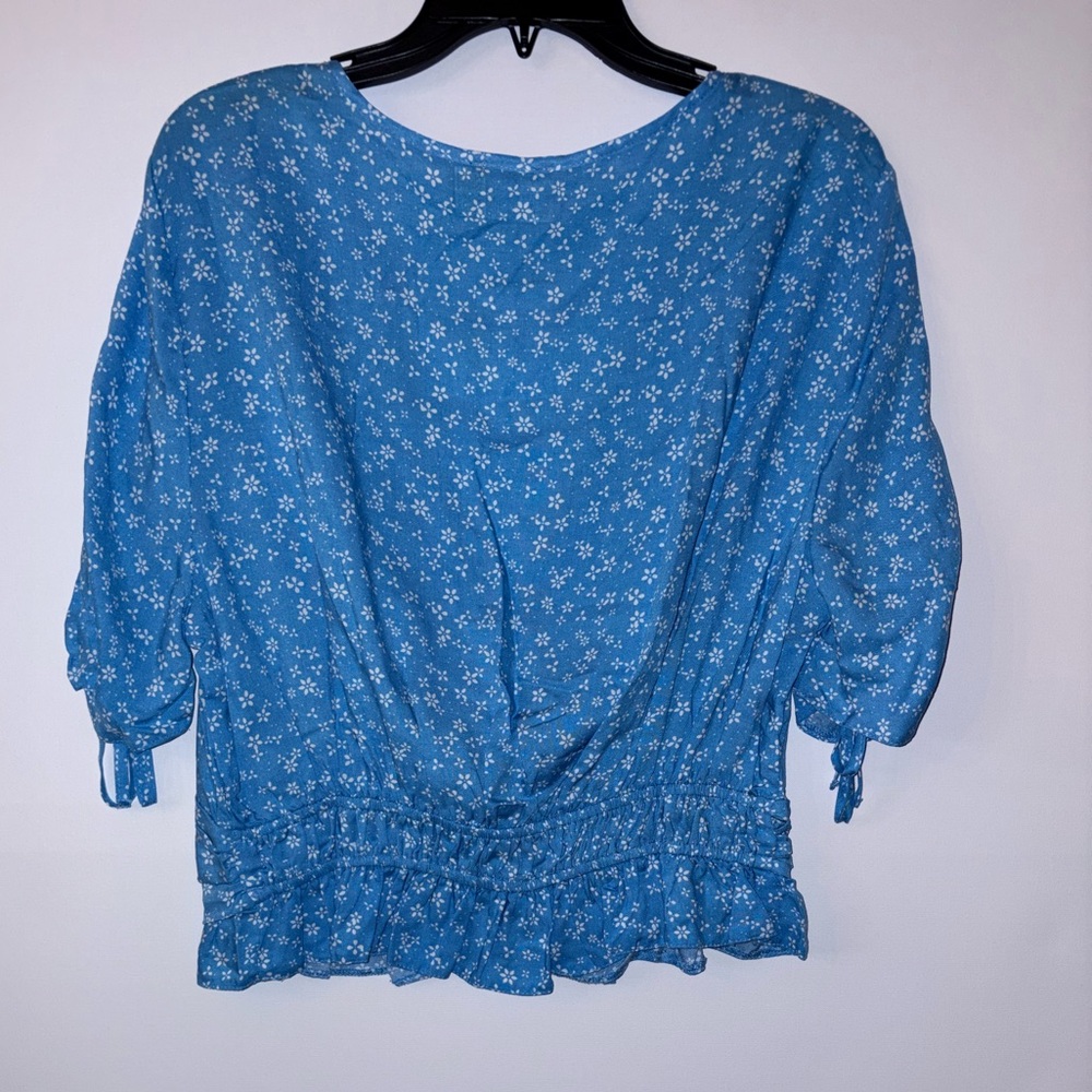 Asos Blue Floral Tie-Sleeve Wrap Crop Top - Picture 4 of 7
